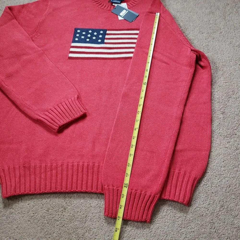 NWT Polo Ralph Lauren Iconic Flag Size XL Unisex USA Made Topaz Red Sweater